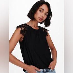 LOFT Black Lace Sleeveless Crewneck Blouse